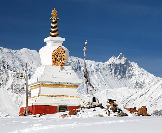 buddhist stupa and mount Khangsar Kang, Annapurna range