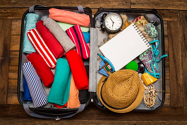 istock Travel preparations on wooden table 619410950