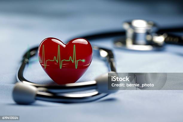 Heart Care And Ecg Stock Photo - Download Image Now - Heart Shape, Healthy Lifestyle, Healthcare And Medicine