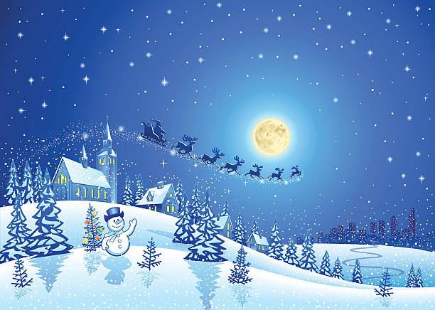 istock Christmas Winter Landscape with Santa Sleigh 619497950