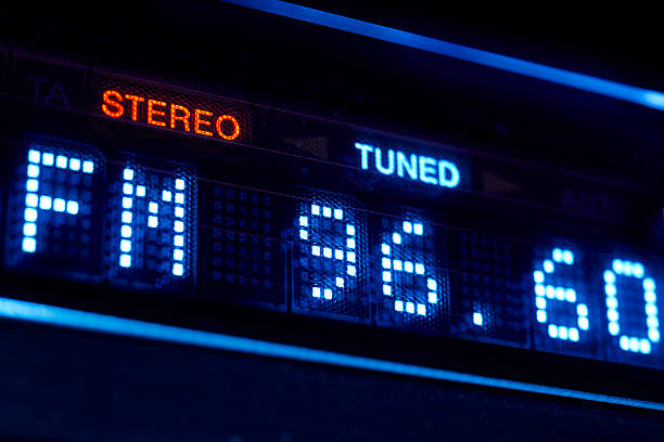 istock FM tuner radio display. Stereo digital frequency station tuned. 619508266