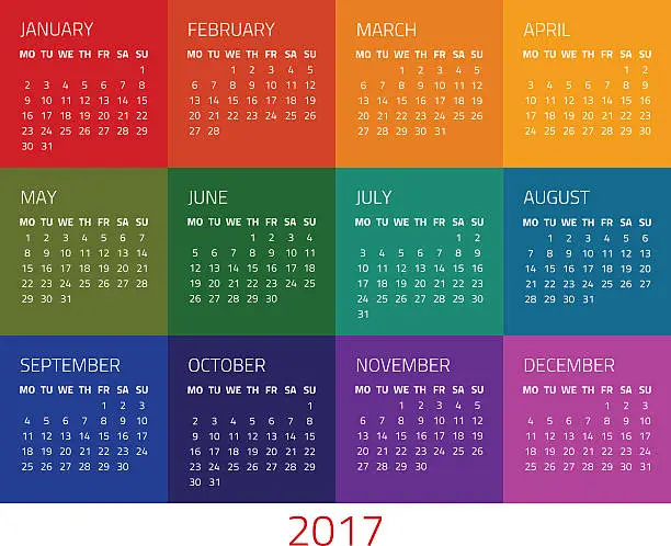 Vector illustration of Calendar for 2017 year