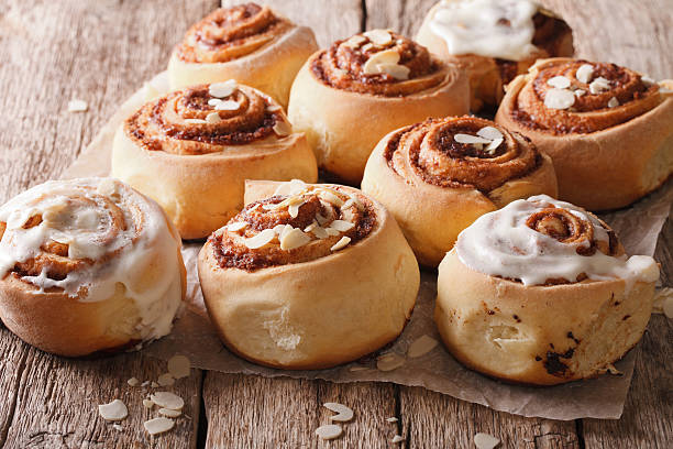 istock Delicious Cinnabon with almond close up. Horizontal 619509186
