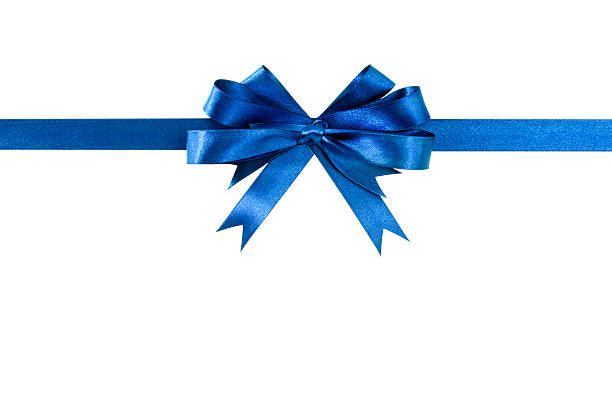 cinta de regalo de lazo azul horizontal recta - blue bow fotografías e imágenes de stock