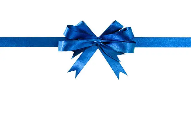 Blue bow gift ribbon straight horizontal