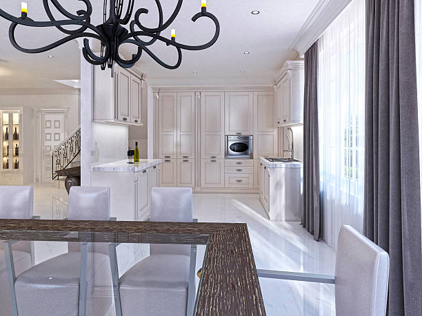 istock Classic white kitchen-dining room in the style of art Deco. 619513428