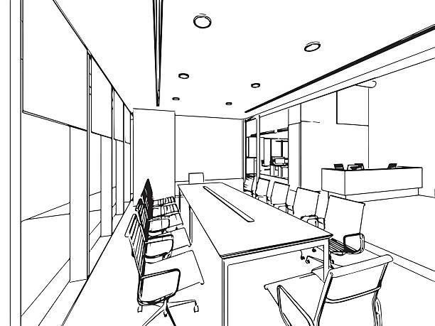 istock interior outline sketch drawing perspective of a space office 619515950