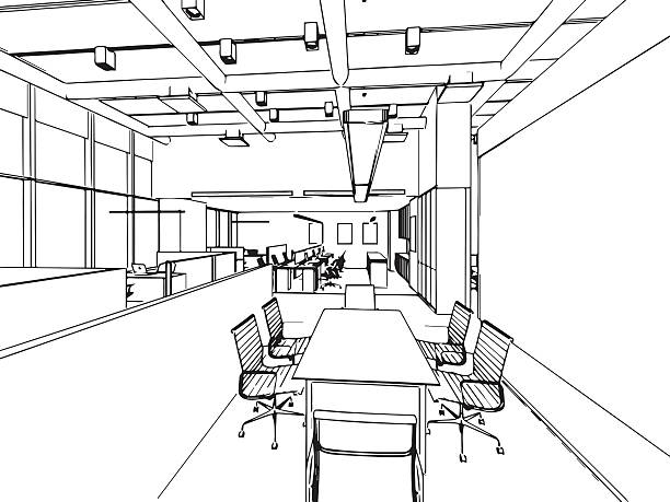 istock interior outline sketch drawing perspective of a space office 619516058