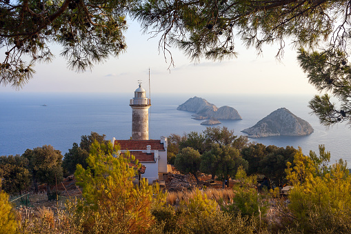 Lighthouse on Gelidonya cape in day time in Adrasan Antalya Turkey