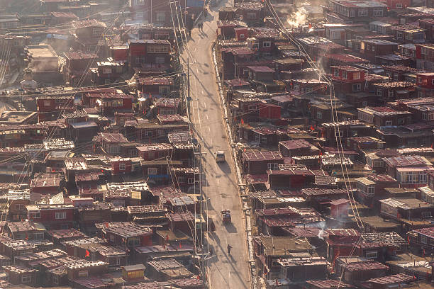 istock Top view monastery at Larung gar 619518382