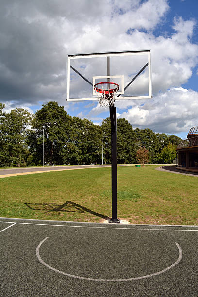 istock Basketball hoop  in resort park 619523026