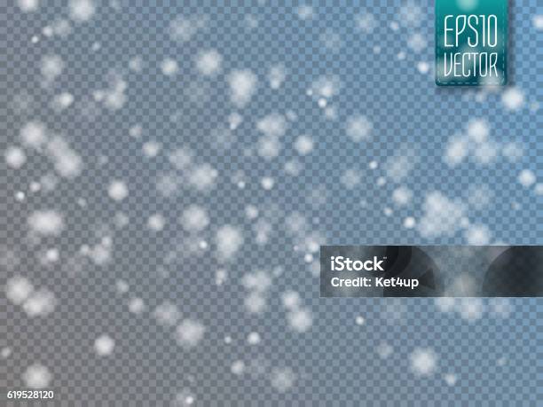 Falling Snow Effect Isolated On Transparent Background With Blurred Bokeh Stock Illustration - Download Image Now