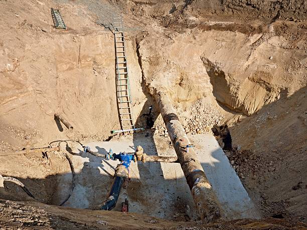 istock Excavation pit.. 500mm drink water pipe with 150mm  cornering arm 619530492