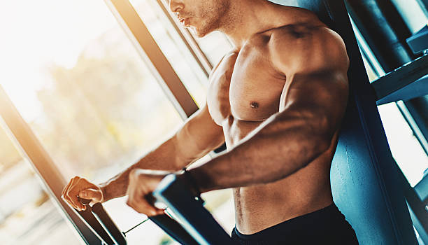 chest workout at gym. - pectoral muscle imagens e fotografias de stock