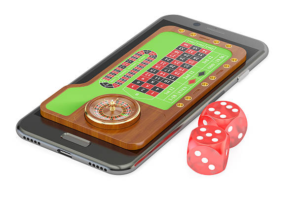istock Casino, play online concept on smartphone screen, 3D rendering 619532552
