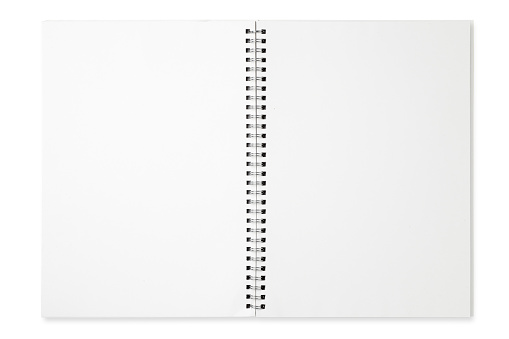 Blank spiral notebook isolated on white background