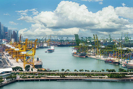 Singapore cargo terminal,one of the busiest Import, Export, Logistics ports in the world, Singapore.
