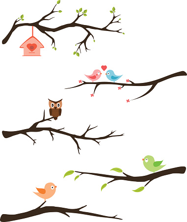 Branches with birds vector for invitation, cards, party kids...