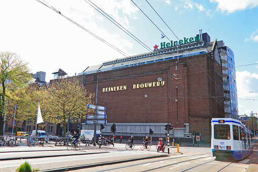 Amsterdam, Netherlands - May 3, 2016: Exterior of the former Heineken brewery, currently the home of the Heineken Experience museum, Amsterdam, Netherlands