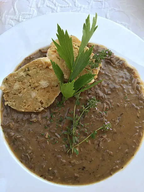 Photo of Viennese soup called Beuschel, ragout made with veal lungs heart