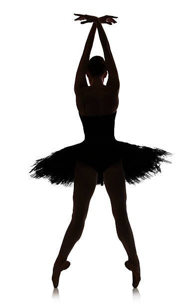ballerina silhouette macht ballett position vor weißem hintergrund, isoliert - ballet dress studio shot costume stock-fotos und bilder