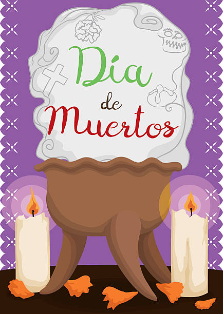 ilustraciones, imágenes clip art, dibujos animados e iconos de stock de incensario, velas y pétalos tradicionales de copal para el "día de muertos" - scented smoke single flower flower