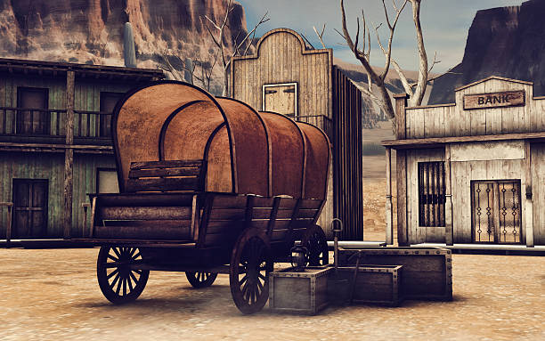 istock Old cart in a wooden town 619543780