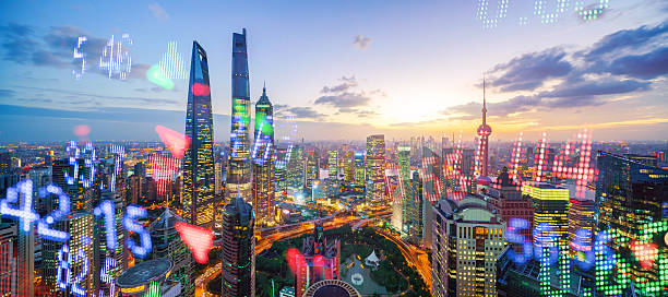 Display stock market numbers and shanghai background Display stock market numbers and shanghai background shanghai world financial center stock pictures, royalty-free photos & images