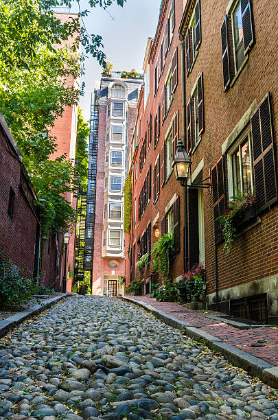 istock Narrow Stone Street Lined with Brick Buildings 619544554