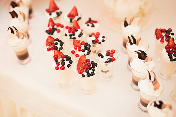 istock Delicious wedding reception candy bar dessert table 619545034