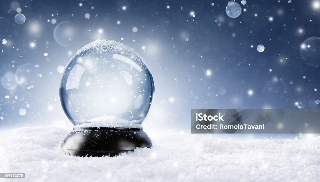 Christmas Snowy Ball Snow Globe With Snowfall Snow Globe Stock Photo