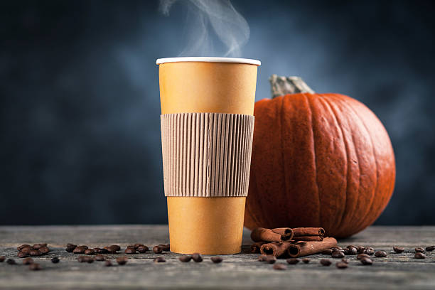 istock Pumpkin spice latte in a paper cup 619634416