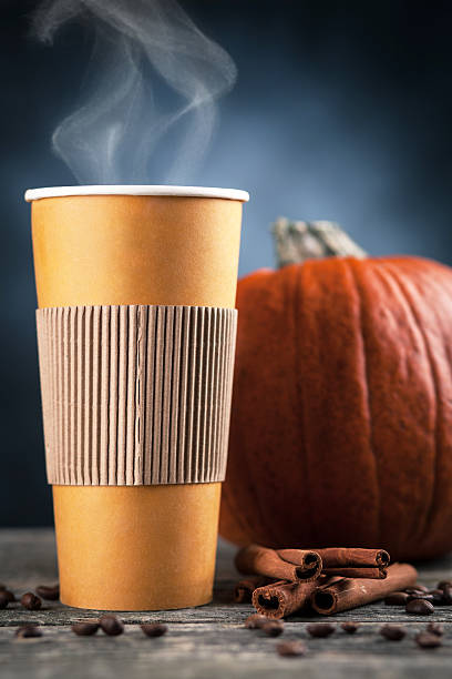 istock Pumpkin spice latte in a paper cup 619634478