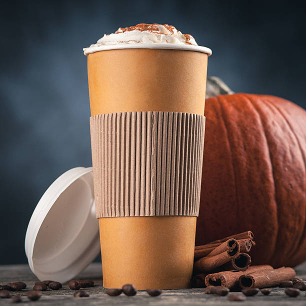 istock Pumpkin spice latte in a paper cup 619634694