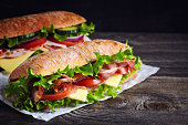 Two fresh submarine sandwiches