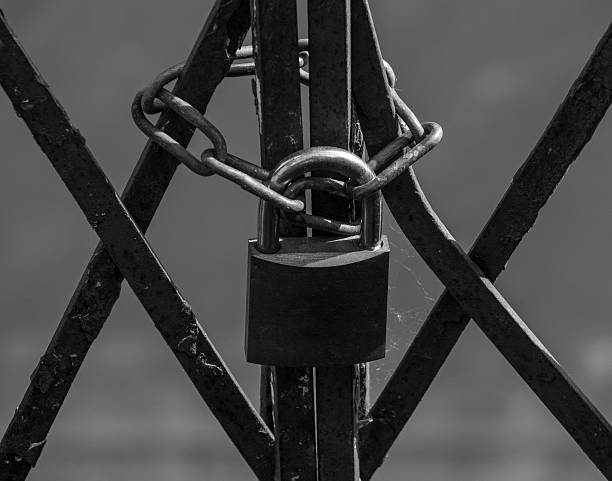 istock The old and rusty lock on a metal gate 619638056