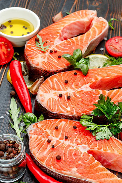 istock Fresh Raw Salmon Red Fish Steak 619639546