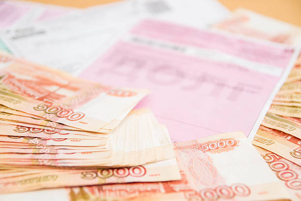 istock Russian money five thousand roubles with payment receipts 619640498