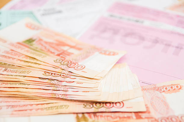istock Russian money five thousand roubles with payment receipts 619640556
