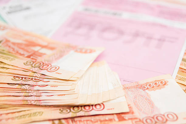istock Russian money five thousand roubles with payment receipts 619640574