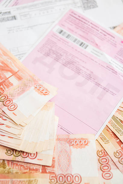 istock Russian money five thousand roubles with payment receipts 619640600