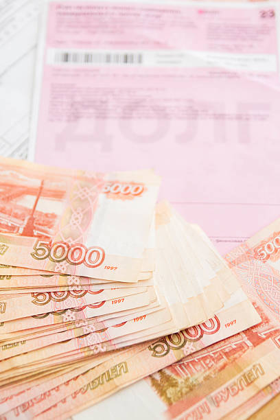 istock Russian money five thousand roubles with payment receipts 619640626