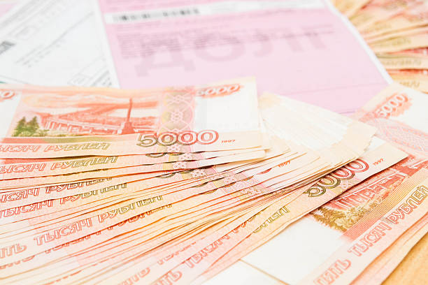 istock Russian money five thousand roubles with payment receipts 619640688