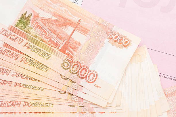 istock Russian money five thousand roubles with payment receipts 619640730