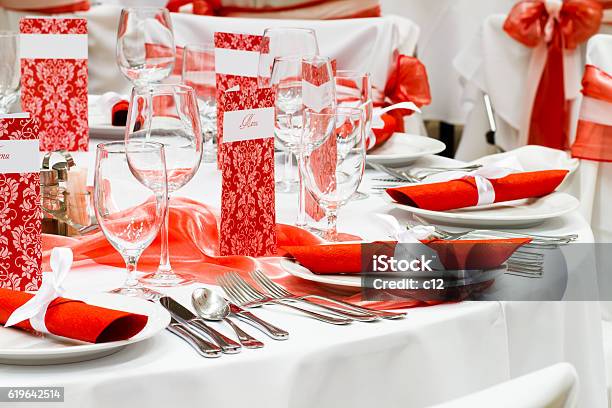 Elegant Dinner Table Decorated Wedding Or Event Place Stock Photo - Download Image Now