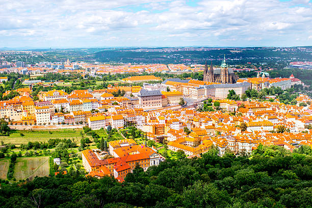 istock Aerial view on Prague city 619642678