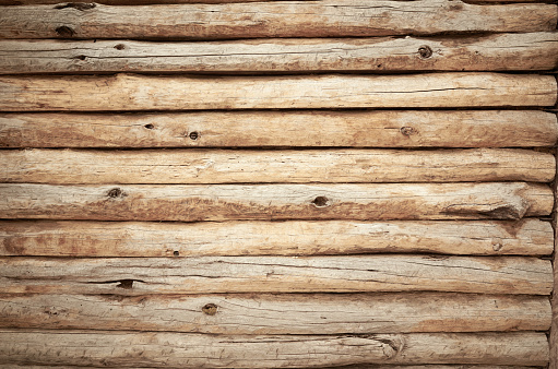 Beige wall from wooden logs knots