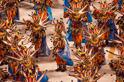 Rio de Janeiro, Brazil - February 14, 2010: Rio de Janeiro, Brazil - February 14, 2010: Samba school União da Ilha make his presentation in Sambodrome at Rio de Janeiro carnival. This is one of the most waited big event in town and attracts thousands of tourists from all over the world. The parade is happenning in two consecutive days and the samba schools are always trying their best to impress the judges.