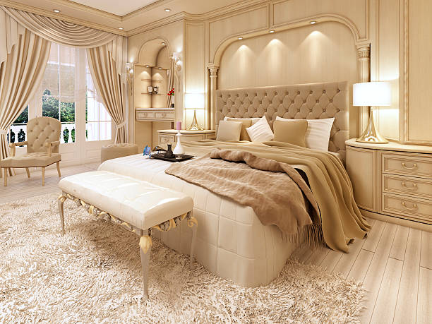 Master bedroom in a luxury home.