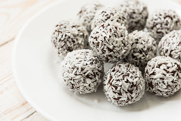 Dark chocolate coconut brownie energy bites